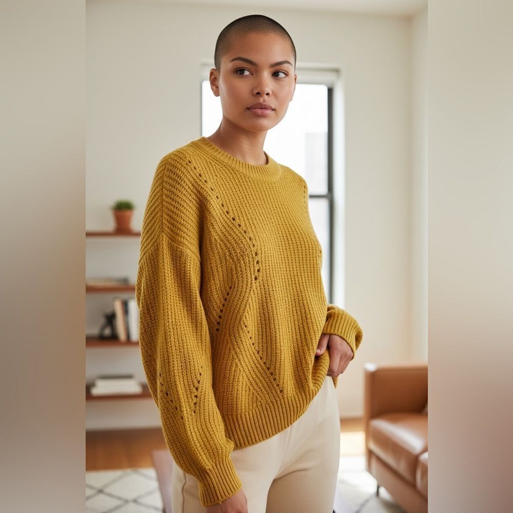 EUC BP Women's Yellow Gold Crew Neck Long Sleeve Sweater - Size Small